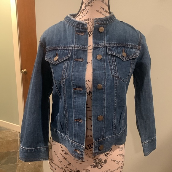 LOFT Lightweight Collarless  Blue Denim Jean Jacket Fall or Spring Women’s XXS - Picture 1 of 9